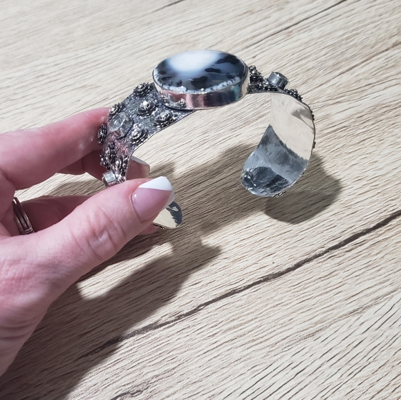 Opal bracelet, dendritic opal, 925 silver, cuff opal bracelet - Picture 11 of 13